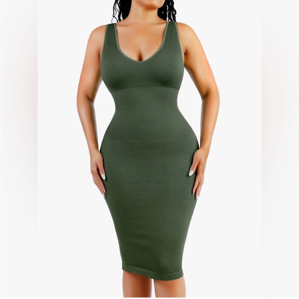 Popilush Shapewear Deep V-Neck Tummy Control Midi Dress